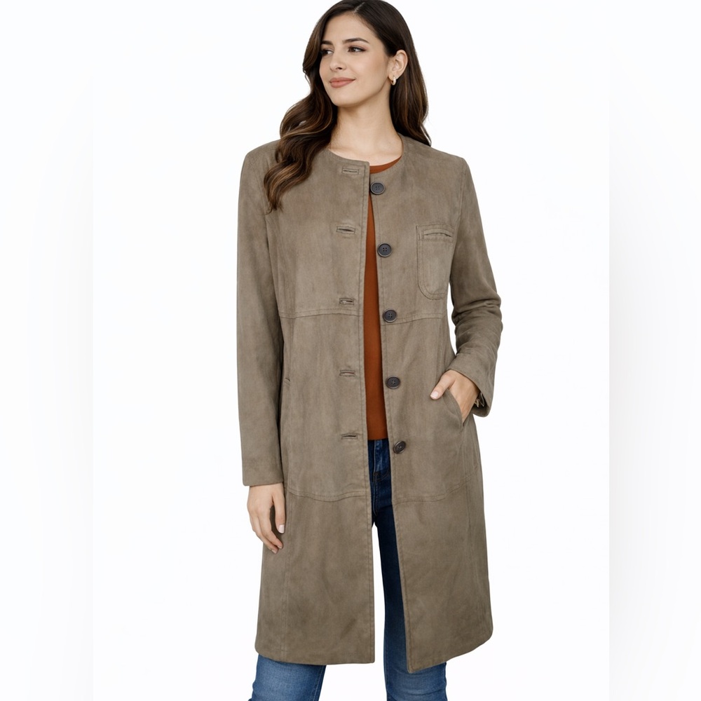 J. Jill Taupe Velvet Long Coat | XS | Minimal Chic